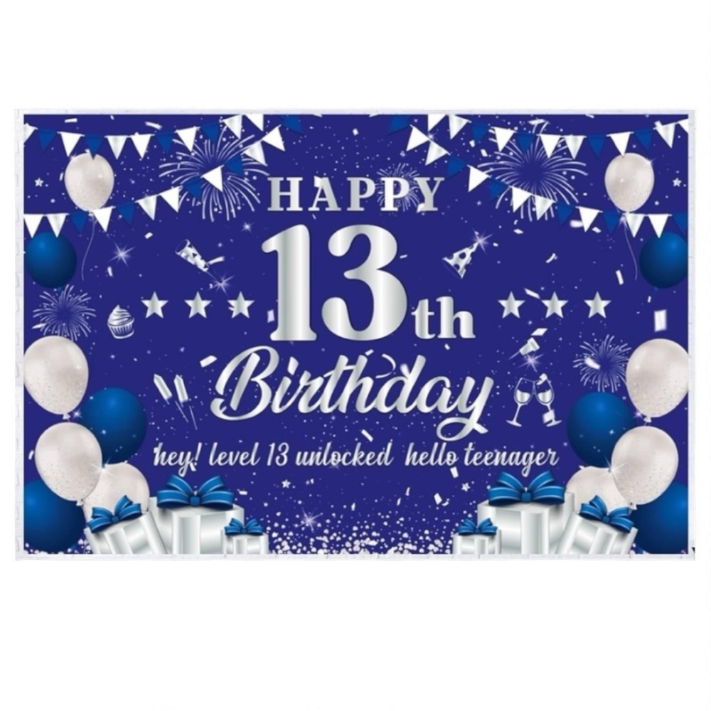 Happy 13th Birthday Backdrop Banner Teen Party Decoration (59” x 39”)